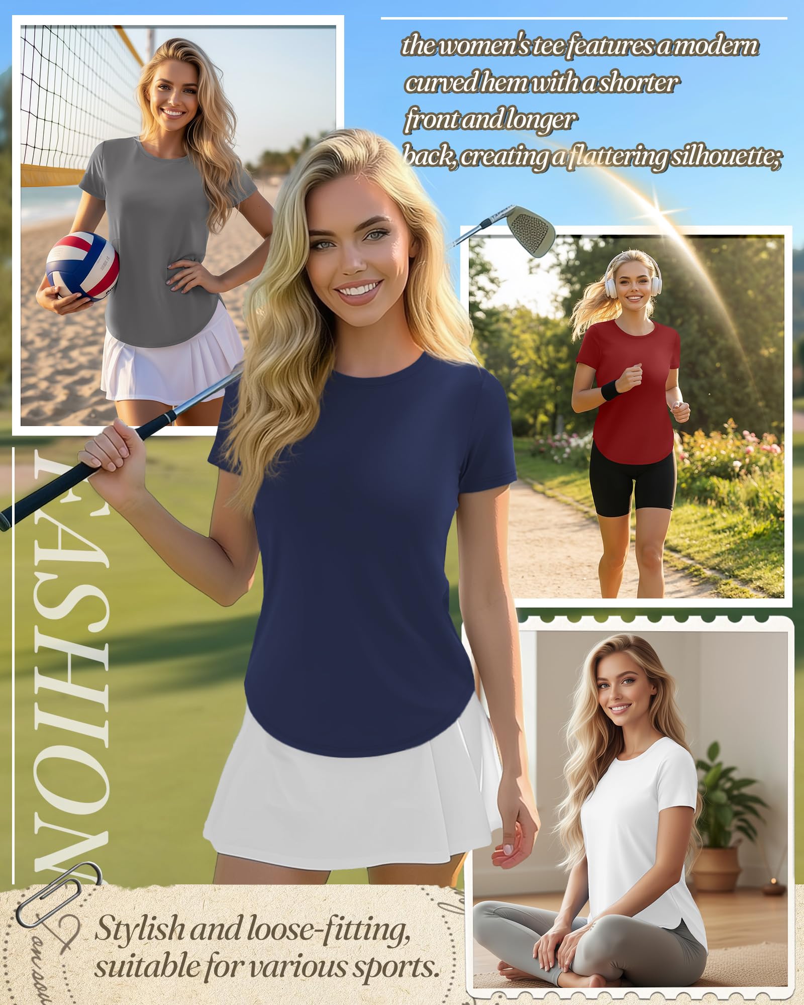 Velvelhall 5 Pack Women's Workout Shirts Athletic Yoga Gym Exercise Tops Quick Dry UPF 50+ Short Sleeve Tee Multipack(X-Large,Black, Gray, White, Navy Blue, Wine Red)