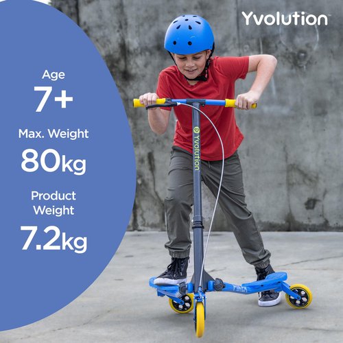 Yvolution Y Fliker Air A3 Kids Drifting Scooter | Swing Scooter for Boys and Girls Age 7+ Years (Blue 2024)