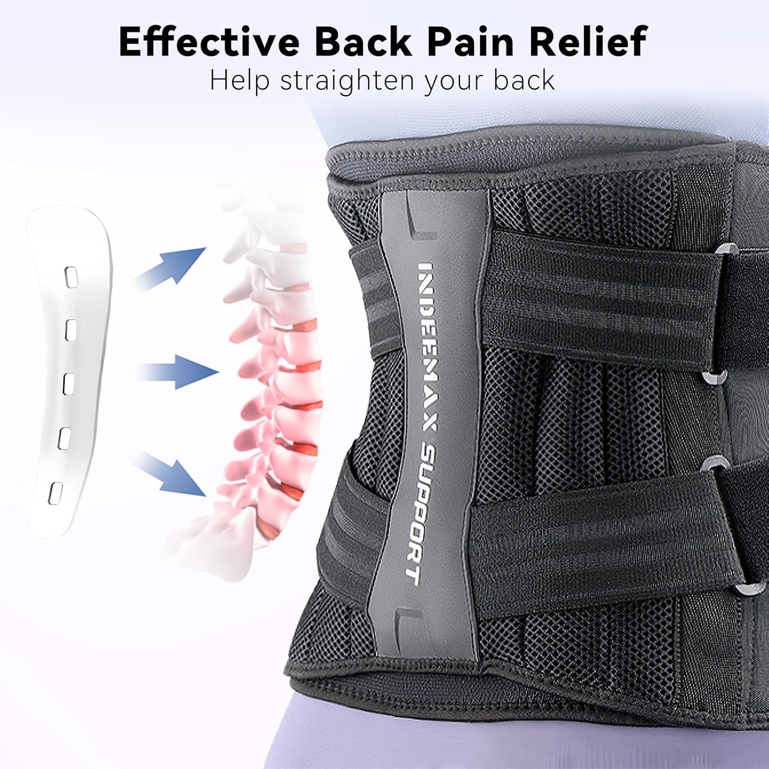 Skiennix Back Brace for Lower Back Pain Relief - Breathable Support Belt with Lumbar Pad & 7 Stays | Size M