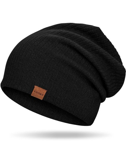 YANIKY Soft Slouchy Beanie Hat for Women & Men - Lightweight Stretch Skull Cap, Comfortable Chemo Headwear for Spring Black