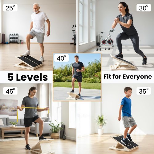 Adjustable Wooden Slant Board for Calf Stretching & Hamstring Flexibility – Professional Incline Calf Stretcher for Home Gym, Squats, Mobility & Rehab with Carry Bag, Loop Band & 2 Sand Papers