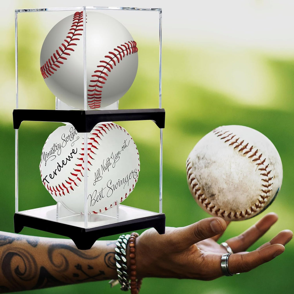Skiennix Baseball Display Case - UV Protected Acrylic Boxes for 4 Baseballs with Base