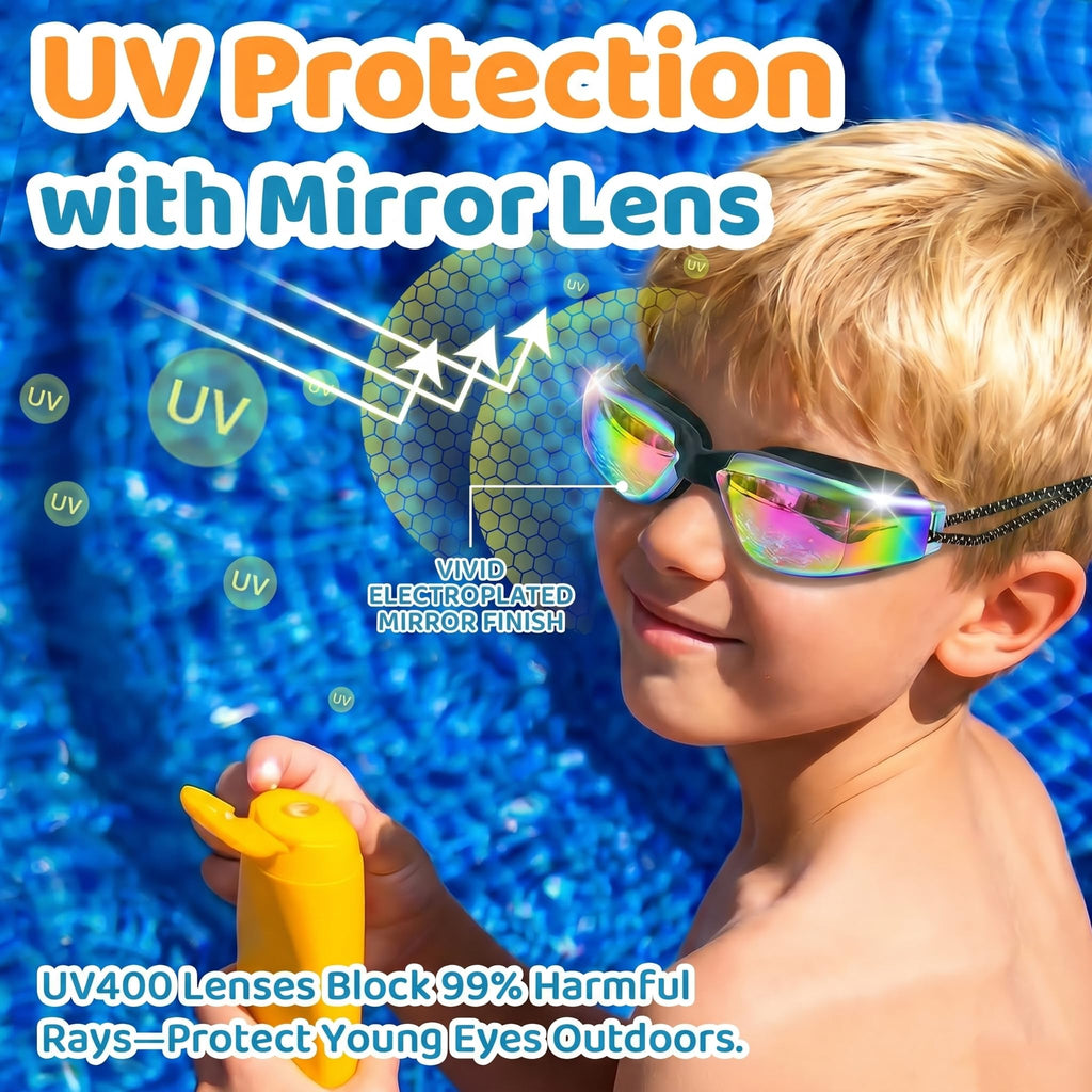 Vvinca Goggles for Kids 6-14 with Bungee Strap 2pc, Toddler Kids Swim Goggles for Swimming 8-12 No Hair Pulling for Boys Girl
