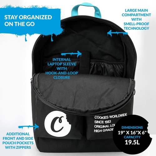 COOKIES Orion Canvas Backpack 22.8L – Large Travel Backpack for Men & Women, Carry-On, Work, Stylish & Spacious Bag - Black
