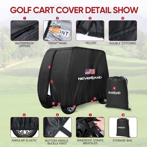 NEVERLAND Golf Cart Cover 4 Passenger - 420D Waterproof Golf Cart Covers Extended Roof Compatible with EZ GO Club Car Yamaha Golf Carts, Outdoor Dustproof 4 Seat Club Car Cover (Up to 112 Inch)