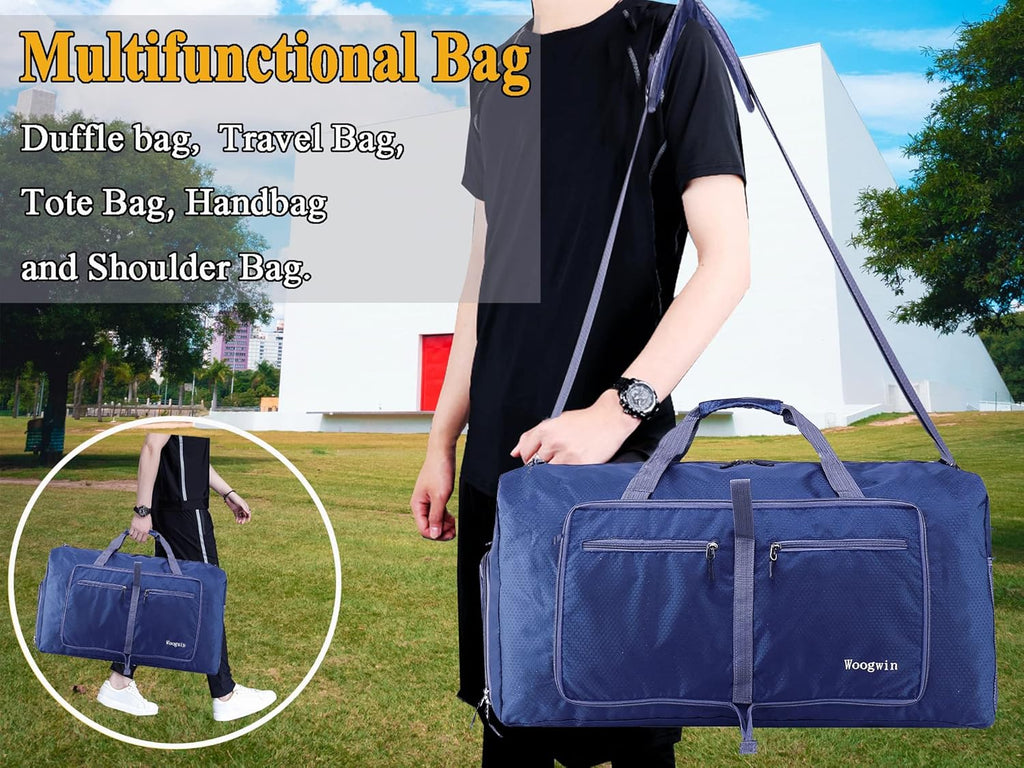 Woogwin Travel Duffel Bag - Large Waterproof & Foldable Overnight Bag for Gym, Beach, & Sports