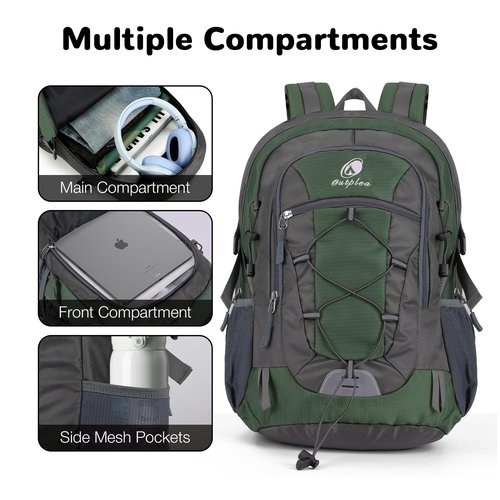 Outplea 25L Small Hiking Backpack Daypack for Men Women, Waterproof Outdoor Backpack with Chest Strap for Camping, Green