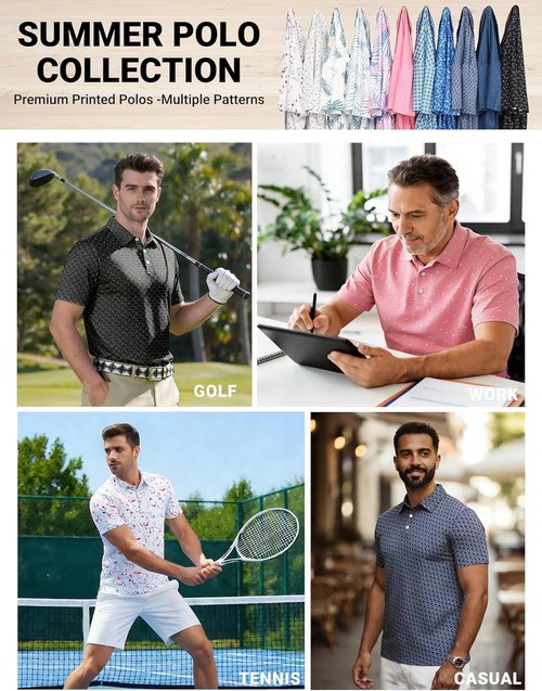 COOFANDY Men's Golf Polo Shirt - Quick Dry Performance with Moisture Wicking | Casual Print Design