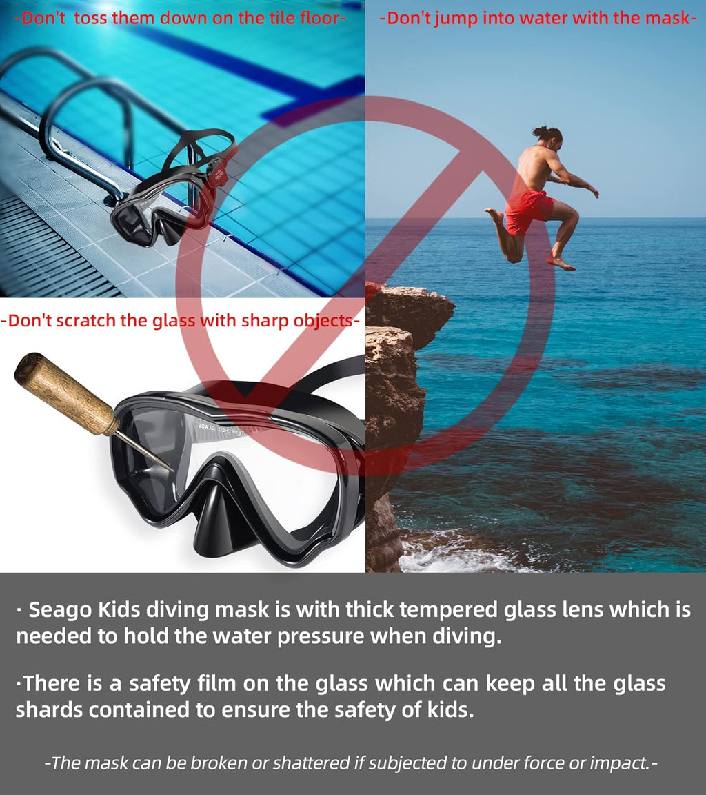 Seago Kids Swim Goggles - Anti-Fog Snorkel Diving Mask for Youth (Ages 5-15) | 180° Clear View