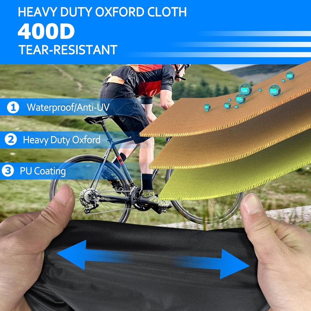 STARTWO Waterproof Bike Cover - Outdoor Storage & Transport for 2 Bikes | Includes Elastic Straps & License Plate Window