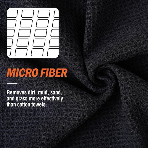 MINGLITAI Magnetic Golf Towel, 23.6"x15.7" Golf Cleaning Towel, Premium Ultra-Absorbent Microfiber Golf Towel for Golf Bags, Carts and Clubs, Waffle Weave Pattern (Black, Large - 2 Pack)