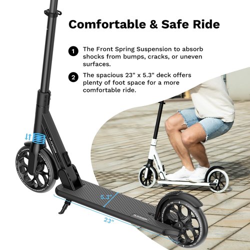 Playshion Kik Scooter for Kids Ages 6+,Teens & Adults,Lightweight,Foldable,with Adjustable Handlebar, Black