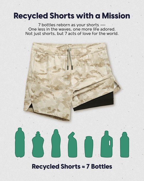 maamgic Men's 5'' Athletic Shorts 2 in 1 Running Shorts Recycled Polyester Workout Shorts Desert Sand Small