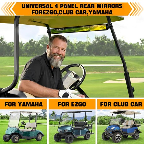 No Drilling Golf Cart Rear View Mirror, 4 Panel Wide Angle Golf Cart Rearview mirror Fit for Club Car, Yamaha, EZGO True Panoramic View with No Blind Spots