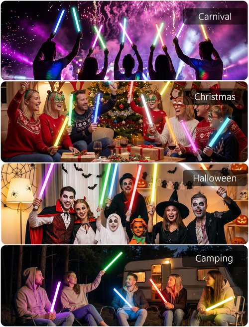 TakThree Smart LED Glow Stick, Rechargeable Light Stick, Button or App Controlled, Music Synced, DIY Light Effects, IP54 Waterproof, Perfect for Parties, Festivals, Concerts