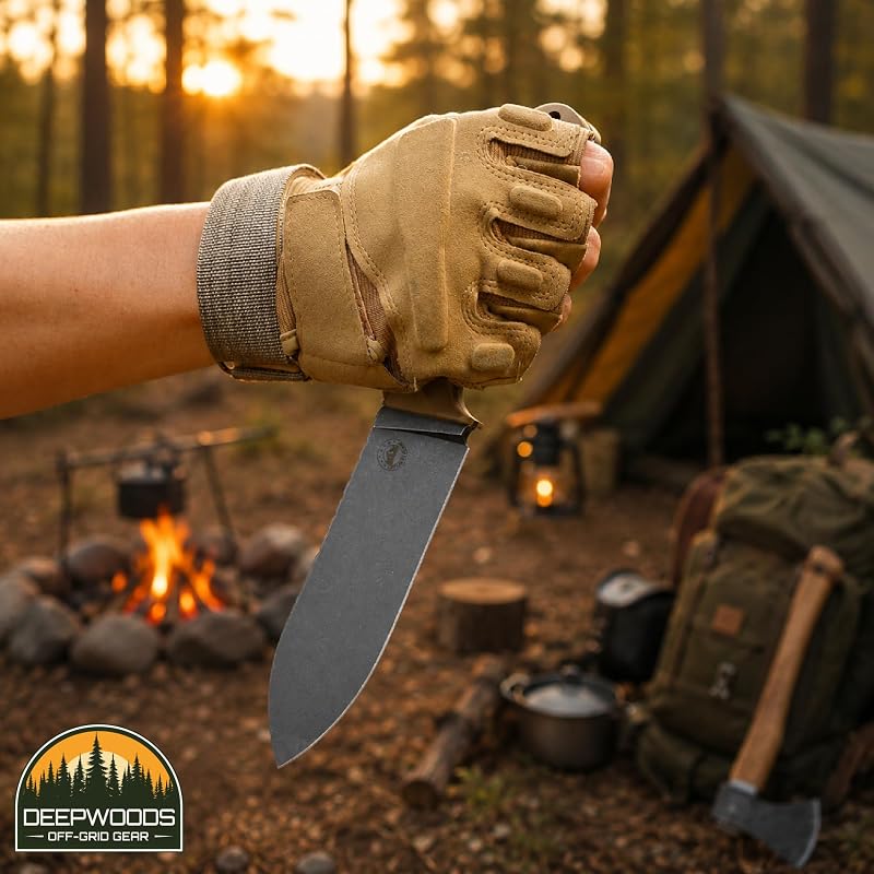 Fixed Blade Knife with Sandvik 12C27 Steel, G10 Handle — DeepWoods Bushcraft Survival (Desert Gray) - Outdoor Camping