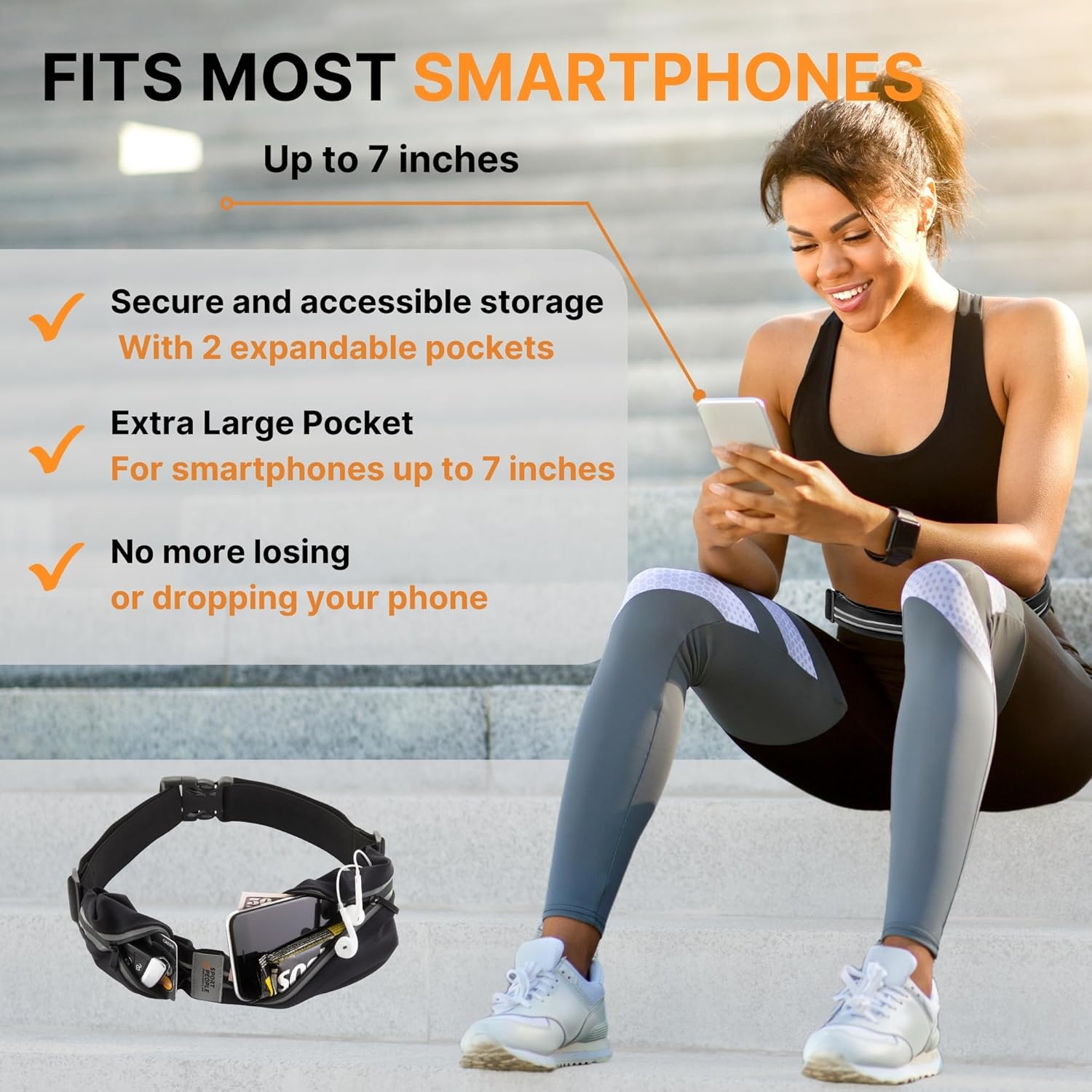 Skiennix Running Belt - Waterproof Phone Holder with Reflective 2-Pocket Design | Adjustable Waist Pack for Essentials