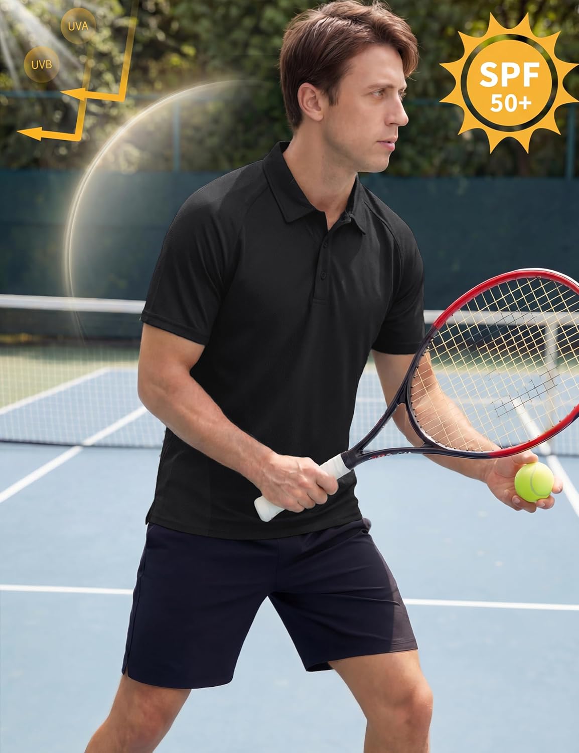 TACVASEN Men's Polo Shirt - Short Sleeve Dry Fit | UPF 50+ Tactical Golf Performance Wear