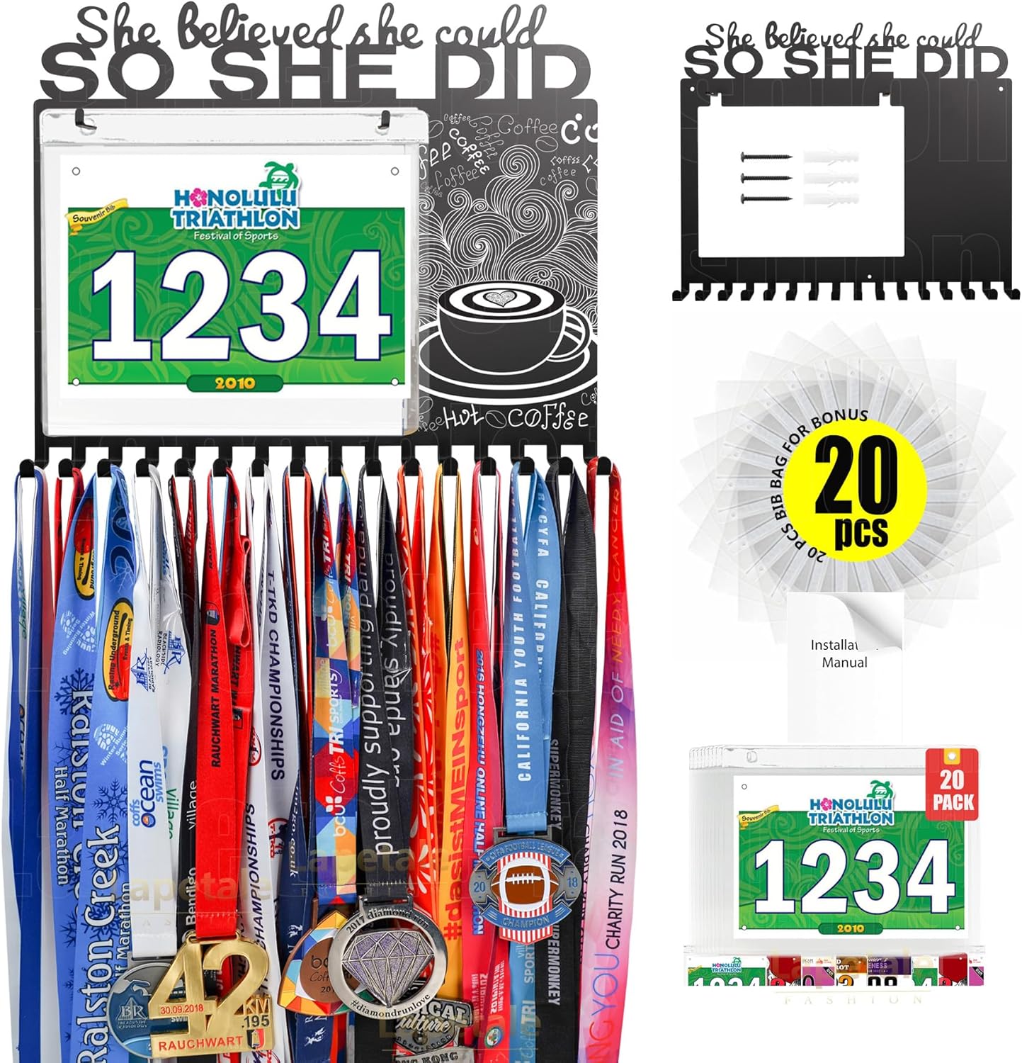 She Believed She Could - SO SHE DID Race Medal Holder | Stylish Wall Hanger for Runners
