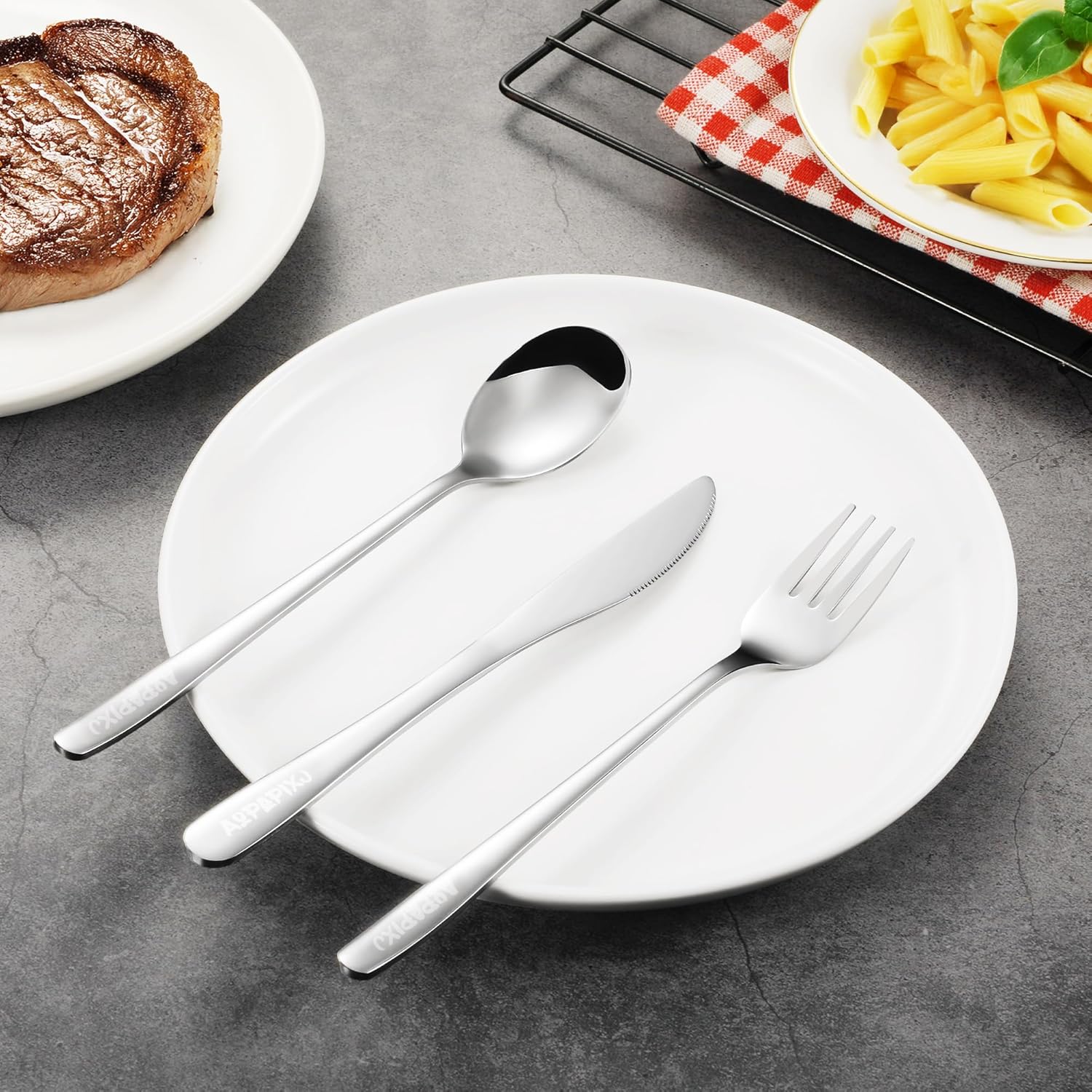 Skiennix Reusable Stainless Steel Utensils Set - Portable Flatware Kit with Case & Phone Stand for Travel, Camping, Outdoor Activities
