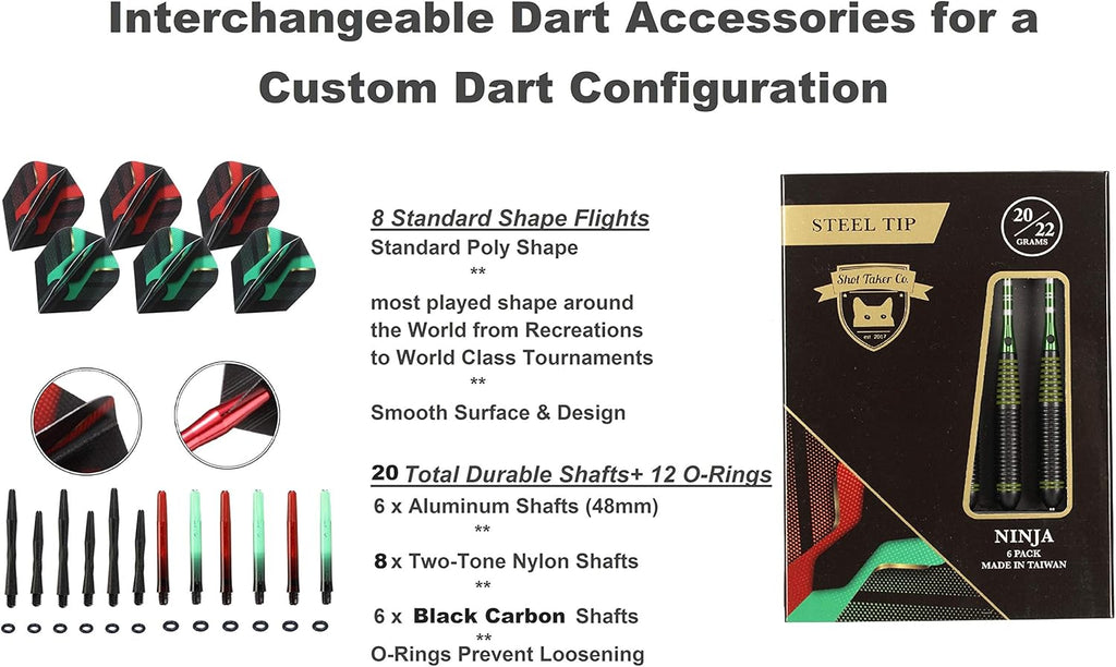 Steel Tip Darts Set by [Brand Name] - Professional 6-Piece Darts with Barrels, Shafts, Flights & Accessories