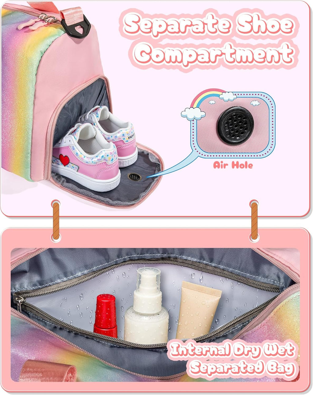 Preppy Gifts | Personalized Girl Gym Bag with Shoe Compartment & Makeup Pouch - Ideal for Ages 3-12