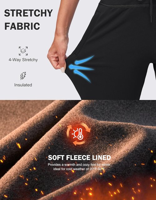G Gradual Women's Fleece-Lined Joggers - High Waisted, Water Resistant Thermal Sweatpants for Winter | Hiking & Running