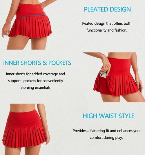 Yknktstc Women Pleated Tennis Skirt with Shorts High Waist Golf Skort Athletic Mini Skirt with Pockets Small Bright Yellow