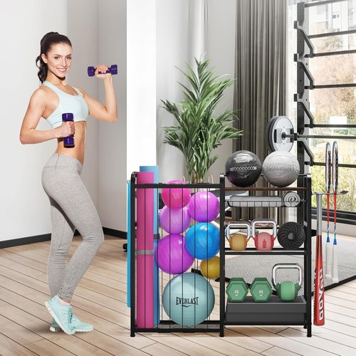 Homsorout Sports Equipment Organizer - Large Capacity Ball Storage with Hooks & Baskets for Garage