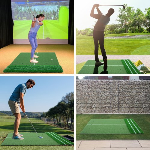 5x4ft Golf Hitting Mat – Large Dual Turf, Alignment & Angle of Approach Aid, Golf Mat Practice Outdoor & Indoor, Driving Chipping Putting, Golf Training Swing Mat