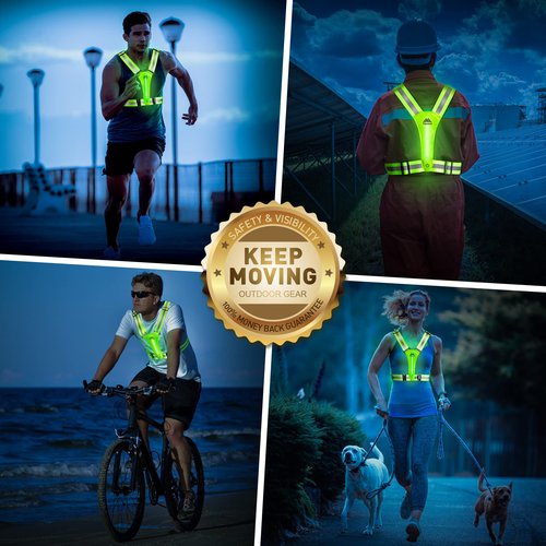 Topward LED Reflective Vest Safety Gear, Light Up Vest for Night Walking Cycling, High Visibility Running Vest with Reflective Strips, USB Rechargeable with Adjustable Waist/Shoulder