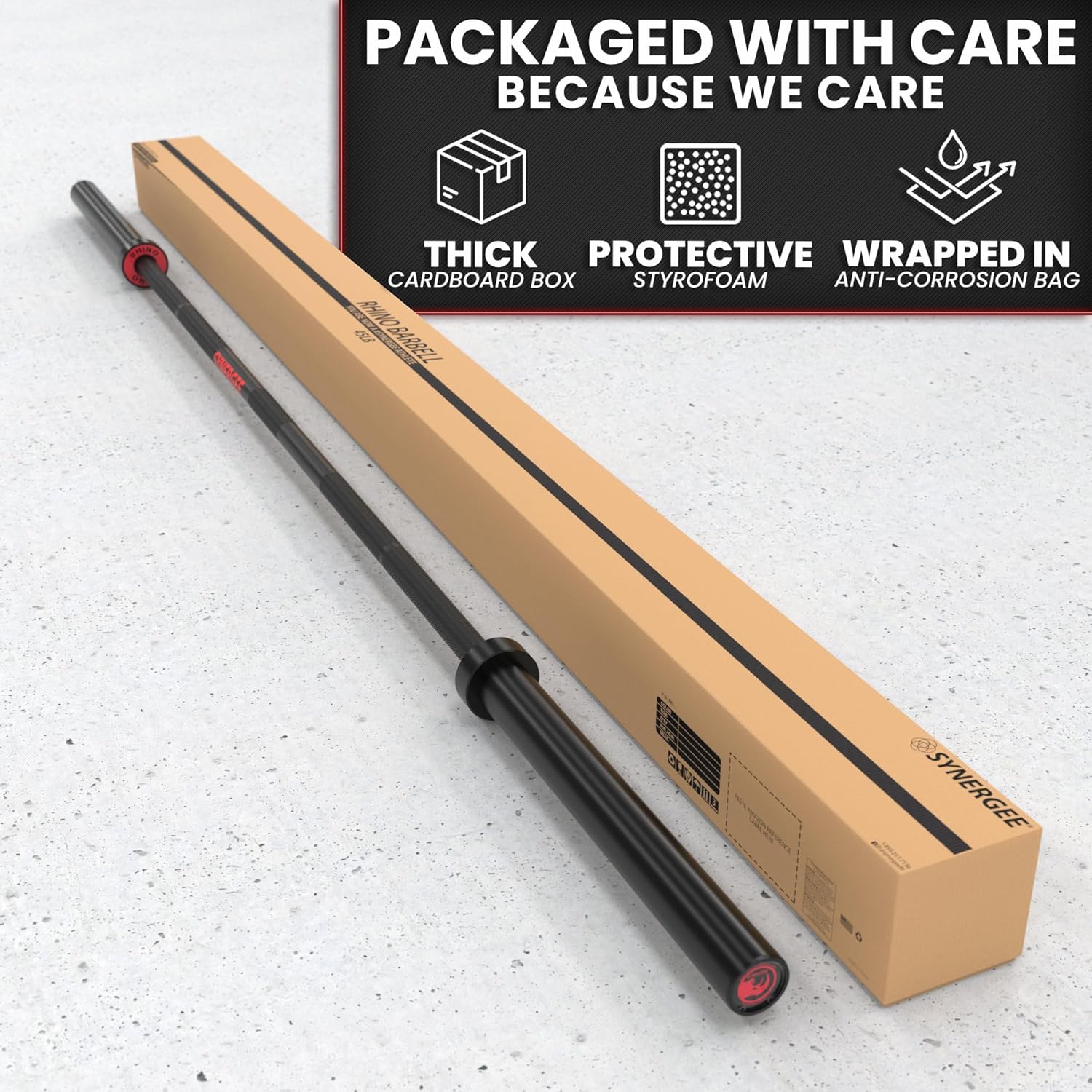 Synergee 45lb Rhino Power Bar | Cerakote Finish Barbell for Powerlifting - Rated 1500lbs