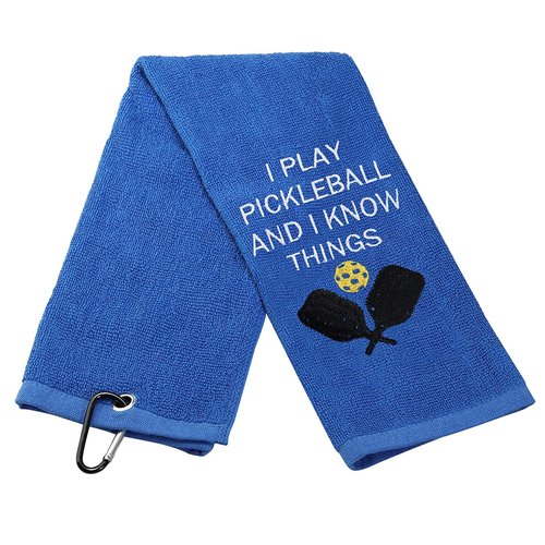 Pickleball Gift Towel I Play Pickleball and I Know Things Embroidered Towel Gift for Pickleball Lover (Play Pickleball & Know Things)
