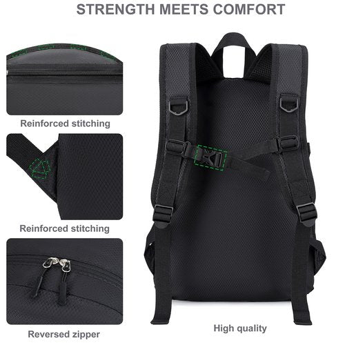 Five Substances Lightweight Hiking Backpack 30L Packable Foldable Daypack Collapsible Travel Bag Water-Resistant for Women Men (Black)