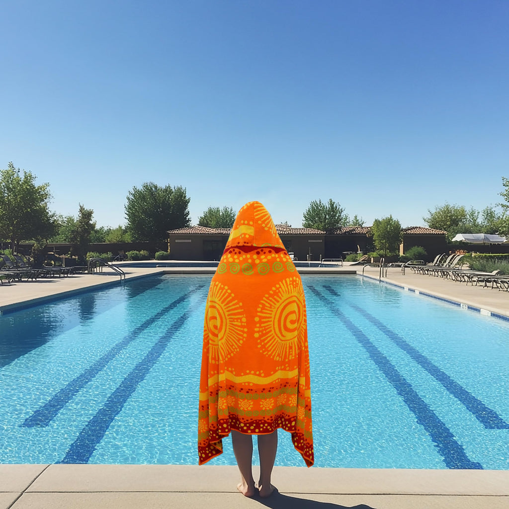 COTTON CRAFT Hooded Beach Towel – Oversized 39 x 68 Towel with Hood for Adults - 100% Cotton Velour Terry Jacquard Towel - Pool Bath Wrap - 450 GSM Soft Absorbent Quick Dry – Sunshine Orange Yellow