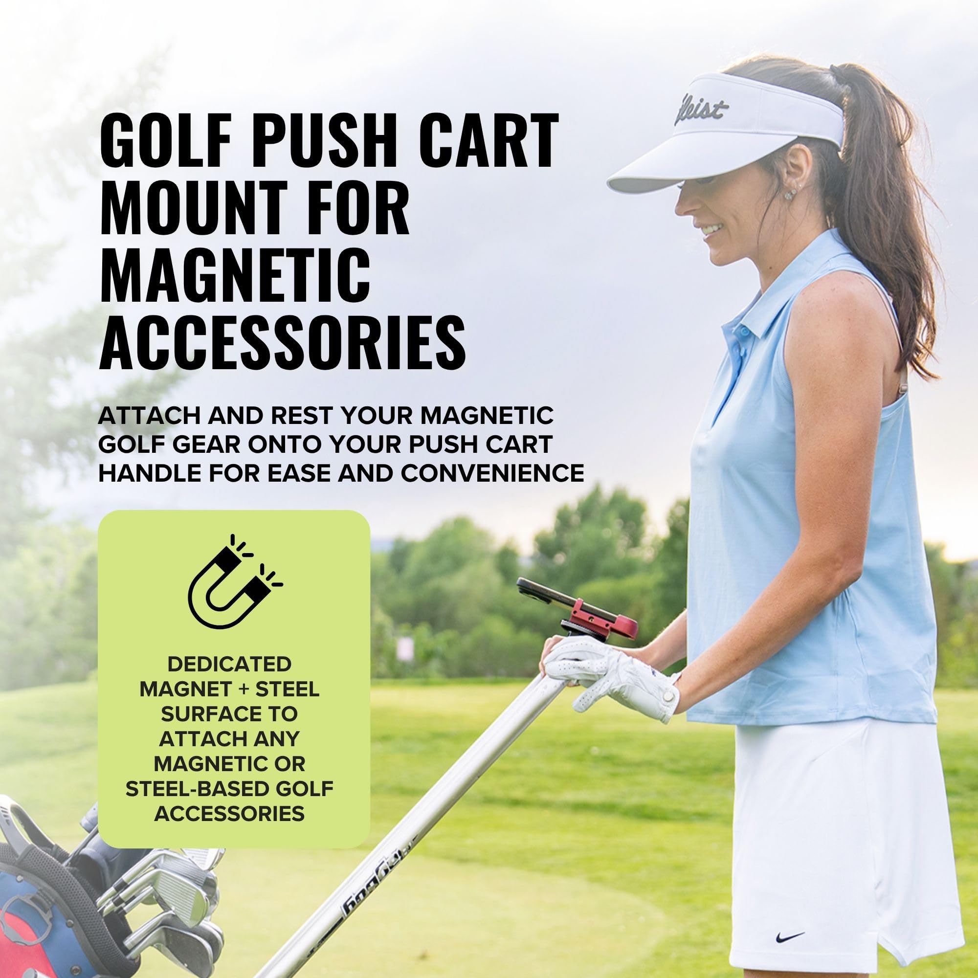 Stripebird - 2.0 Golf Push Cart Mount for Magnetic Accessories (Black) - Push Cart Strap for Quick and Easy Access of Golf Gear - Cell Phone Holder for Golf Cart - Phone Holder for Golf Cart