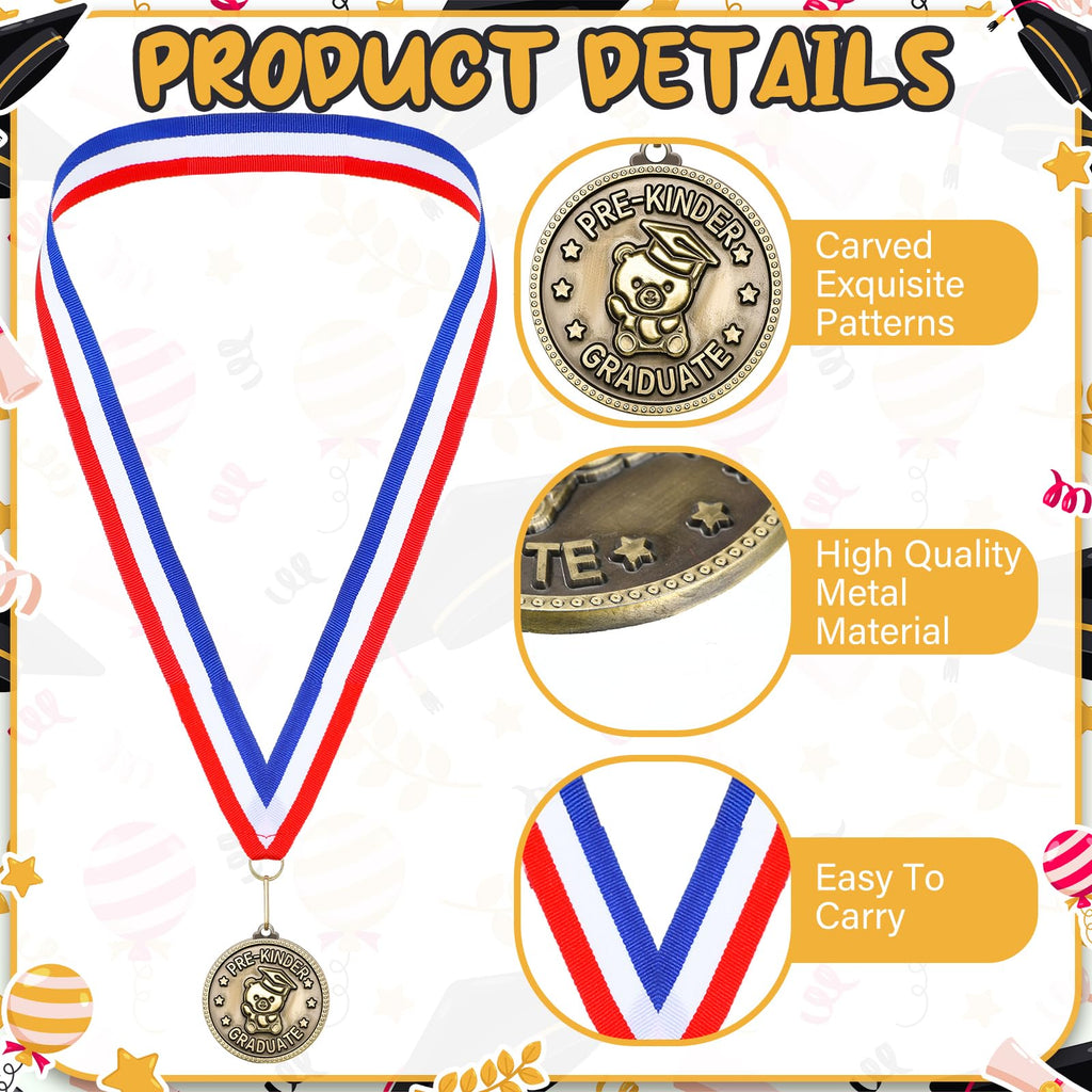 Remuuly 30/60 Pcs Kindergarten Graduation Award Medals for Kids 2'' Preschool Award Medallion with Neck Ribbon Congrats Graduation Gifts for School Student Party Favor(30 Pcs,Bear)