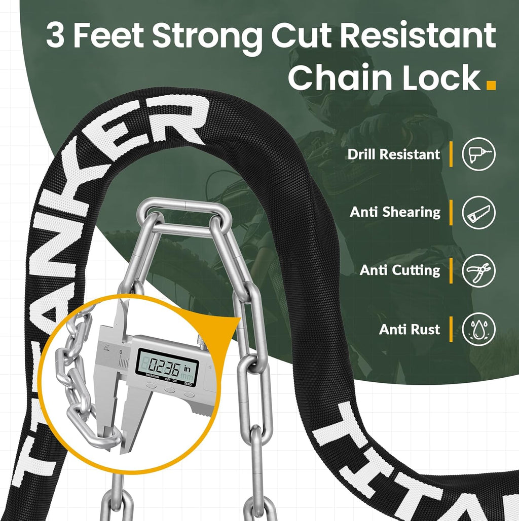 Titanker Heavy Duty Bicycle Lock Chain - 3 Feet Anti-Theft Security Lock for Bikes & More (6mm Thick)