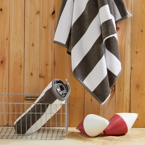 Market & Place 100% Cotton Velour Beach Towel Set - Ultra Soft & Highly Absorbent 30" x 60" Towels | Marina Collection (4-Pack, Charcoal)