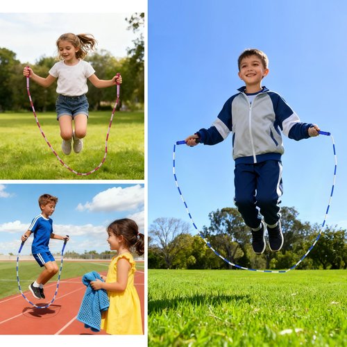 CUTEPLAN 2 Kids Jump Ropes & 2 Cooling Towels Set (35"x12") - Adjustable Tangles-Free Segmented Beaded Ropes for Kids 4-12, Ideal for Yoga, Running, Gym & Camping