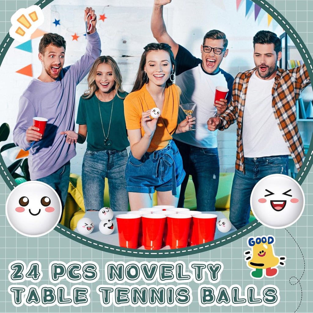 ShinyRelief 24 PCS Table Tennis Balls - Cute Emotion Designs | Fun Gift for Golfers & Players