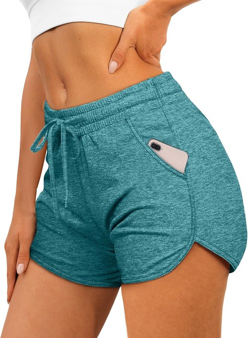 Aloodor Women's Athletic Running Shorts - Dolphin Style with Pockets & Adjustable Drawstring