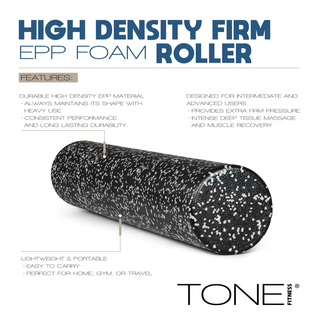 Tone Fitness High Density EPP Foam Exercise Foam Roller for Yoga, Pilates, Stretching, Massage, and Recovery 36 inch Black/White Speckled