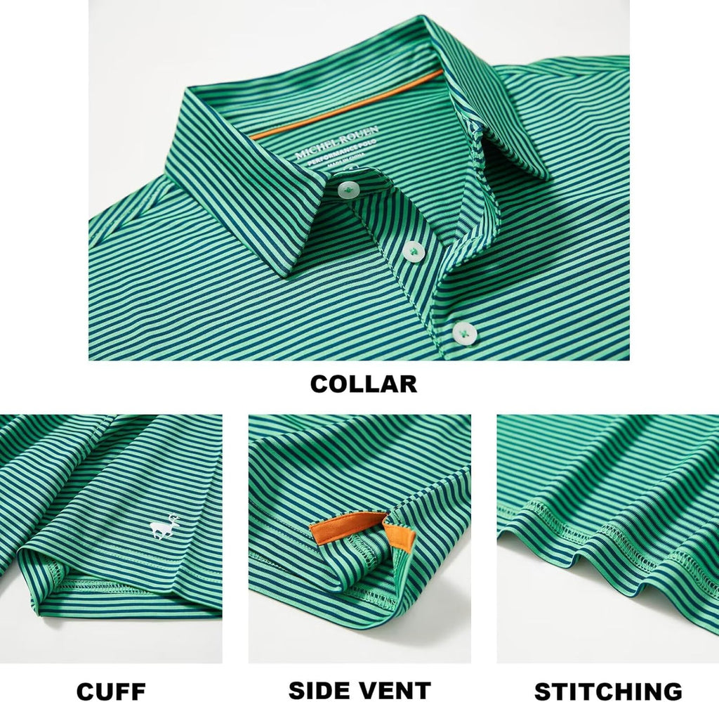 Skiennix Men's Golf Shirt - Moisture-Wicking Dry Fit Performance Polo | Short Sleeve Striped Design