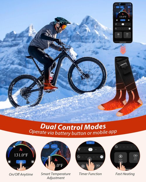 Heated Socks with App Control, Rechargeable Electric Socks with 2×6000mAh Batteries, Fast Heating & Constant Temperature, Winter Hiking Gear for Men & Women, Ideal for Hunting & Gifts