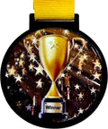 Champion Trophy Cups - 10 Pack of 2.25 Inch Winner Medals with Neck Ribbons | Black & Gold