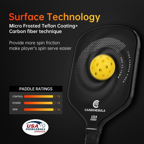 Carbonebula Pro C5 Pickleball Paddles, T700 Carbon Fiber Pickleball Paddle with a 16mm Power Polymer Core, The Pickle Ball Racket Designed for Ultimate Spin & Consistency, USAPA Approved