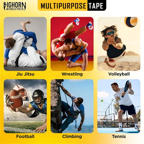 Bighorn Athletics Premium Finger Tape, Toe Tape, & Sports Tape | 4 Rolls Finger Tape, Climbing Tape, Wrestling Tape, & Football Tape | Athletic Tape for Injuries & Joint Stability (0.5-Inch, Black)