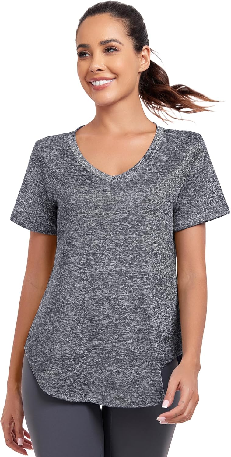 Skiennix Women's V-Neck Workout Shirt - Loose Fit Dry Fit Yoga & Gym Top | Comfortable Exercise Tee