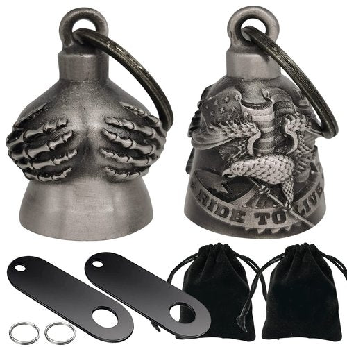 Dream Apparel 2 Pack Motorcycle Bells Guardian Angel for Biker Rider Men Women with Hangers, Ride Riding Accessories Drive Away Gremlins Spirit Bell for Good Luck, Motorcycle Gift Charm